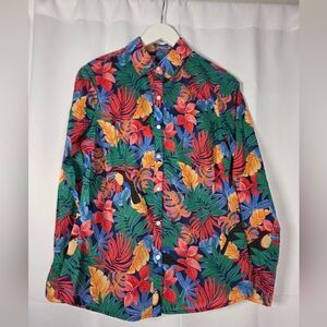 J McLaughlin 100% Cotton Tropical Long Sleeve Button Shirt Women's Size XS